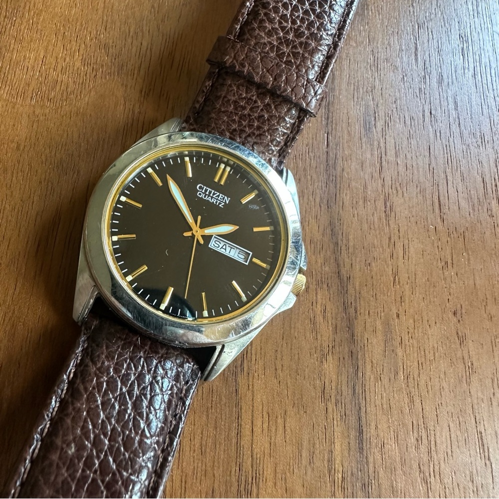 Citizen Quartz Watch with Brown Leather Strap